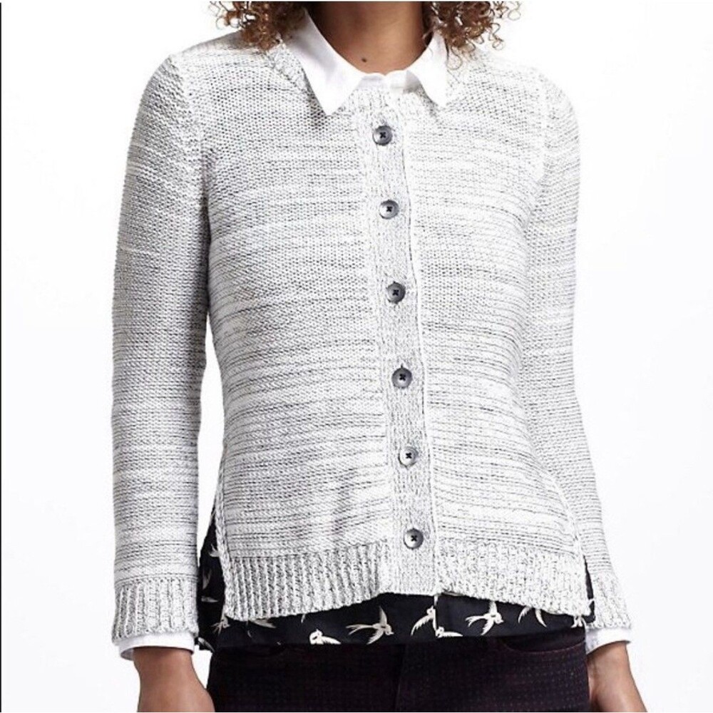 Anthropologie Field Flower Gray Marled Bird Print Cardigan Women Small Cotton